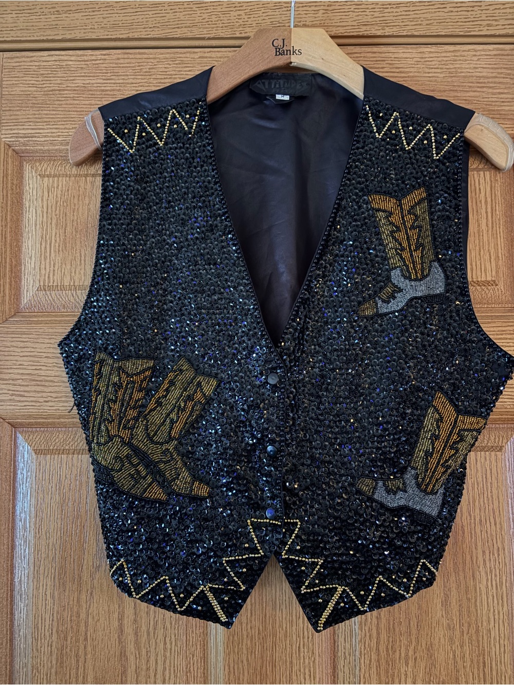 Attitudes VTG beaded sequins cowboy boots vest medium black
